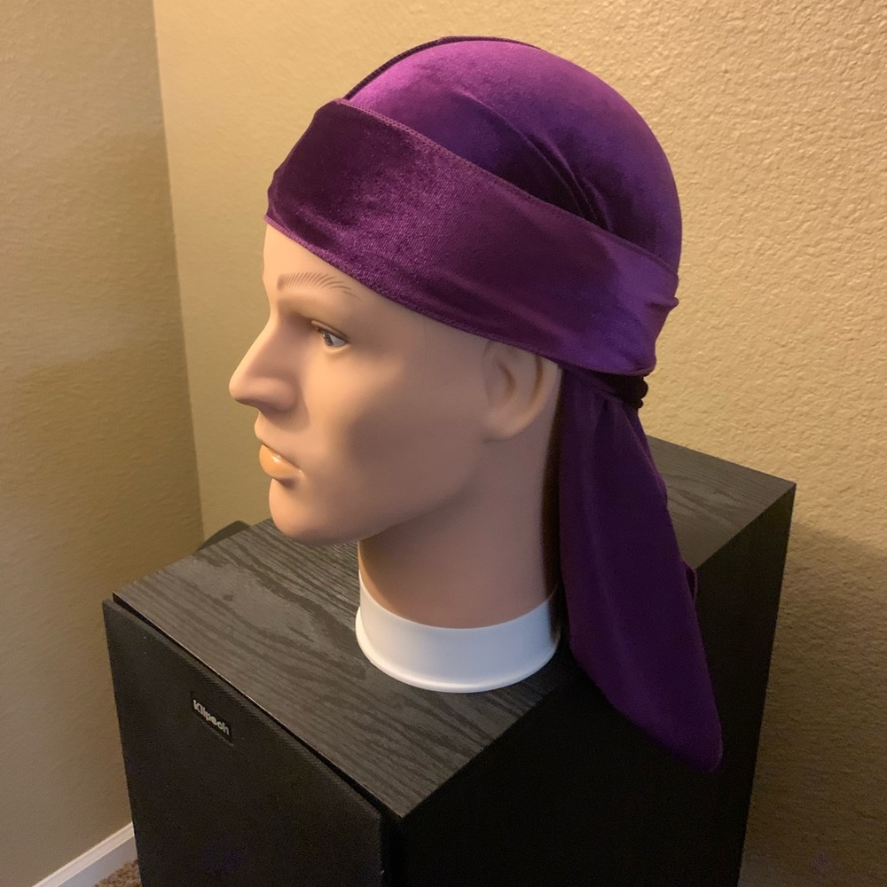 Purple Unisex Velvet Doo Rag, With Long Tail, Wide Straps. Brand new, OSFA